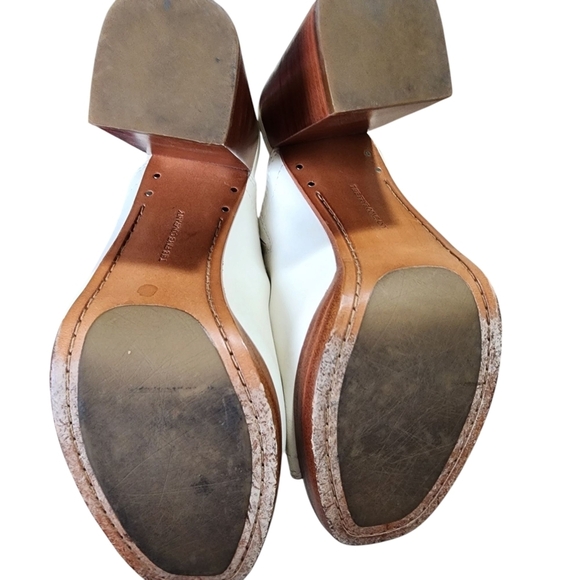 FRYE Cream Block Heel Clog Mules with Peep-Toe - 8M - Picture 9 of 10